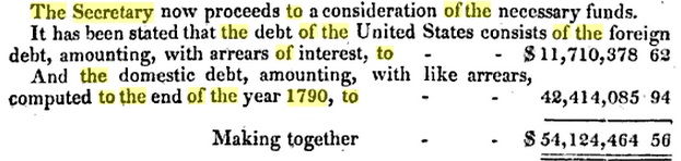 The beginning of the U.S. federal debt.